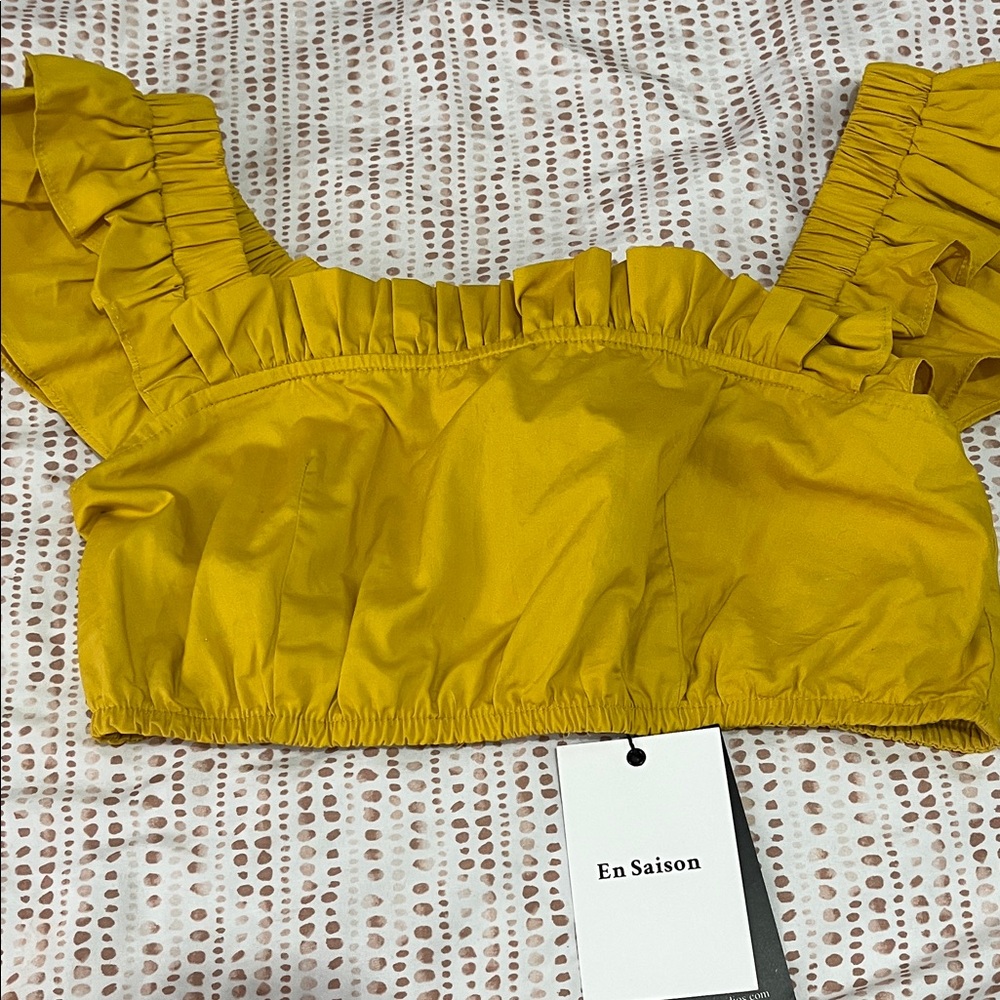 En Saison Mustard Ruffle Crop Top